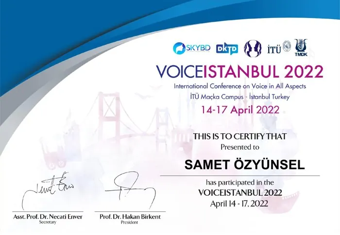 VoiceIstanbul 2022 sertifikası